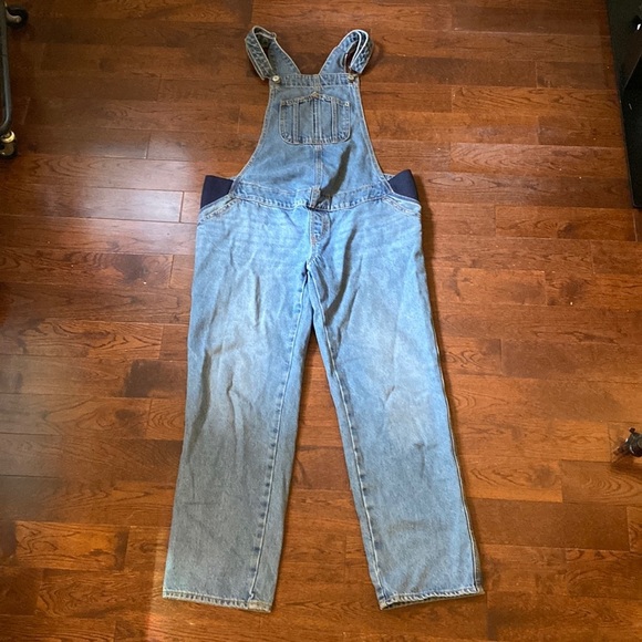 Old Navy Size 6 Long MATERNITY Overalls Denim Blue Elastic Band Waist Extender - Picture 1 of 10